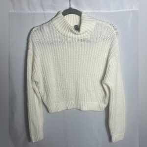 H&M Cream Chunky Knit Turtleneck Sweater Cropped Cozy Winter Womens S